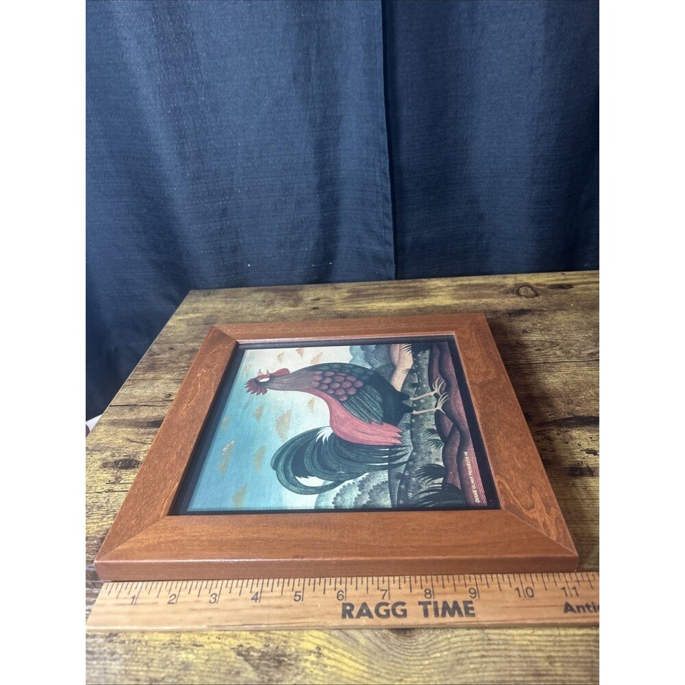 Rooster Chicken Folk Art Print 11x11 Diane Ulmer Petersen 98 Farmhouse Vtg Decor - Picture 8 of 8